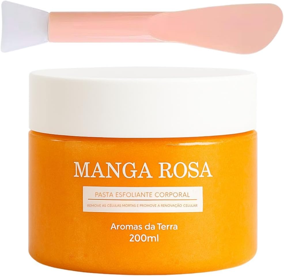 Esfoliante Corpo Manga Rosa Para Banho Natural Artesanal 200 Ml - Hidrata Nutre Proporciona Maciez Com Vitamina E e Ômega 6 + Espátula De Silicone Skin Care