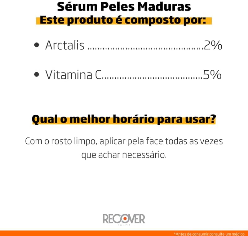 Kit Skincare Anti-Aging: Sérum Peles Maduras + Creme Vitamina C com Ácido Hialurônico + Sabonete com Ácido Glicólico + Protetor solar Anti-aging - Recover Farma
