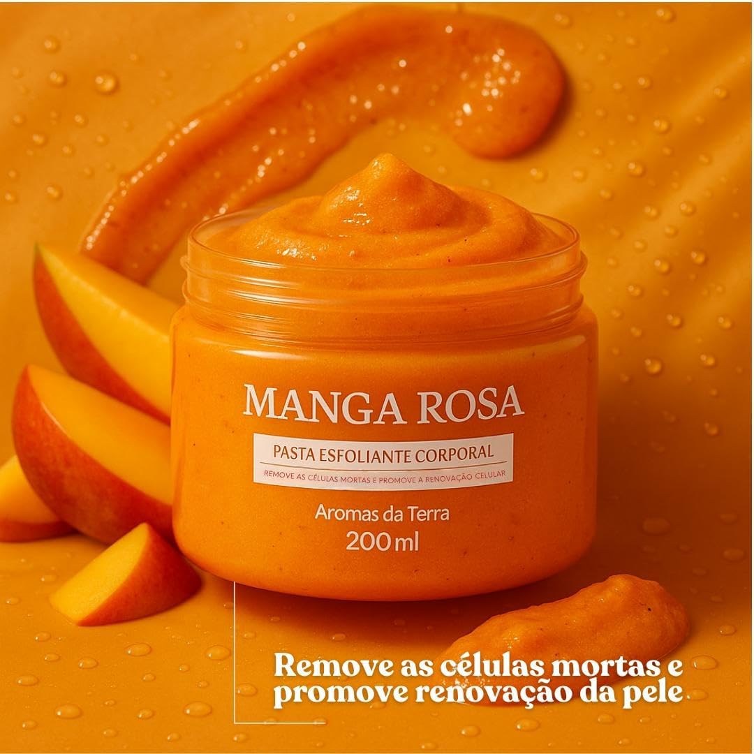 Esfoliante Corpo Manga Rosa Para Banho Natural Artesanal 200 Ml - Hidrata Nutre Proporciona Maciez Com Vitamina E e Ômega 6 + Espátula De Silicone Skin Care