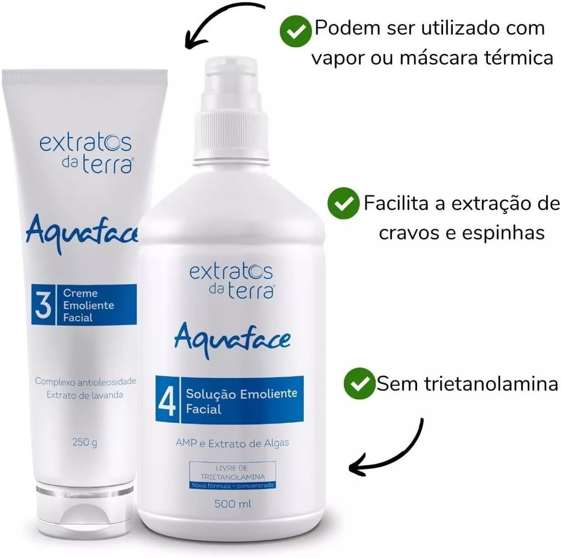 Kit Completo para Limpeza de Pele Aquaface Extratos da Terra - Esfoliante, Emoliente, Tônico e Máscaras - Uso Profissional