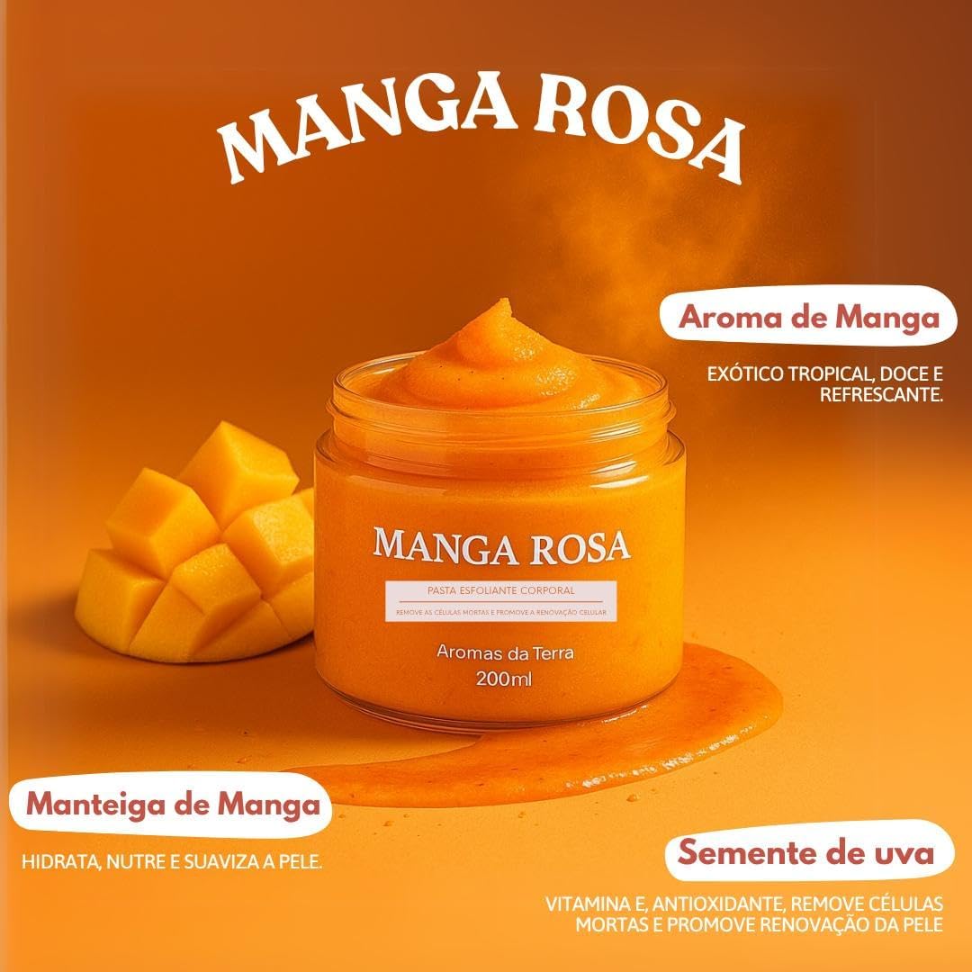 Esfoliante Corpo Manga Rosa Para Banho Natural Artesanal 200 Ml - Hidrata Nutre Proporciona Maciez Com Vitamina E e Ômega 6 + Espátula De Silicone Skin Care