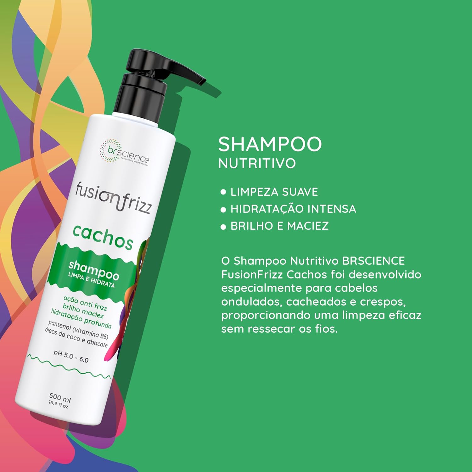 Kit Shampoo, Condicionador e Creme de Pentear Modelador de Ondas Brscience FusionFrizz Cachos – Limpeza, Hidratação e Definição Suave para Cabelos Ondulados 2A, 2B e 2C – 3x500ml