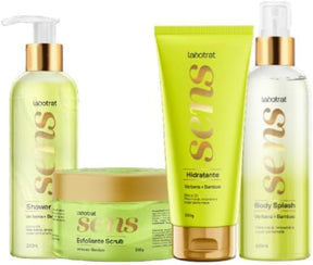 Labotrat Sens Kit Tratamento Corporal Verbena e Bamboo, Hidratante 200g, Body Splash 230ml, Gel de Banho 230ml, Esfoliante 300g, 4 Produtos