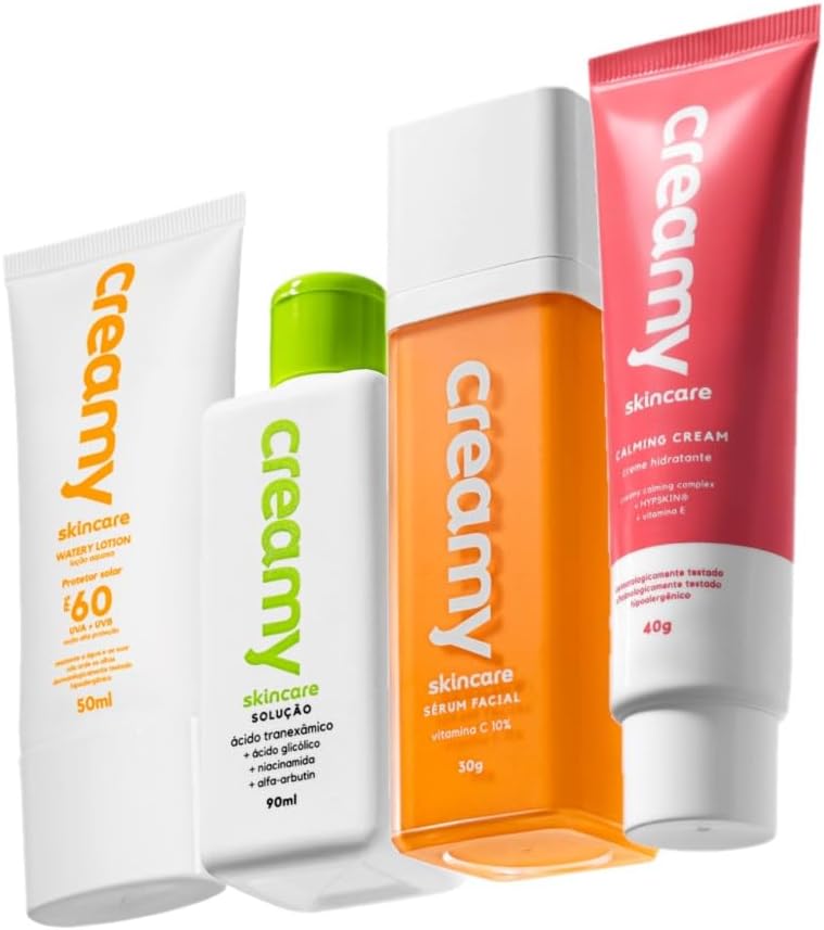 Kit Creamy Skincare Vitamina C Tranexâmico Hidratante Calming Cream Protetor Facial FPS60 (4 produtos)