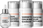 Kit Skincare Anti-Aging: Sérum Peles Maduras + Creme Vitamina C com Ácido Hialurônico + Sabonete com Ácido Glicólico + Protetor solar Anti-aging - Recover Farma