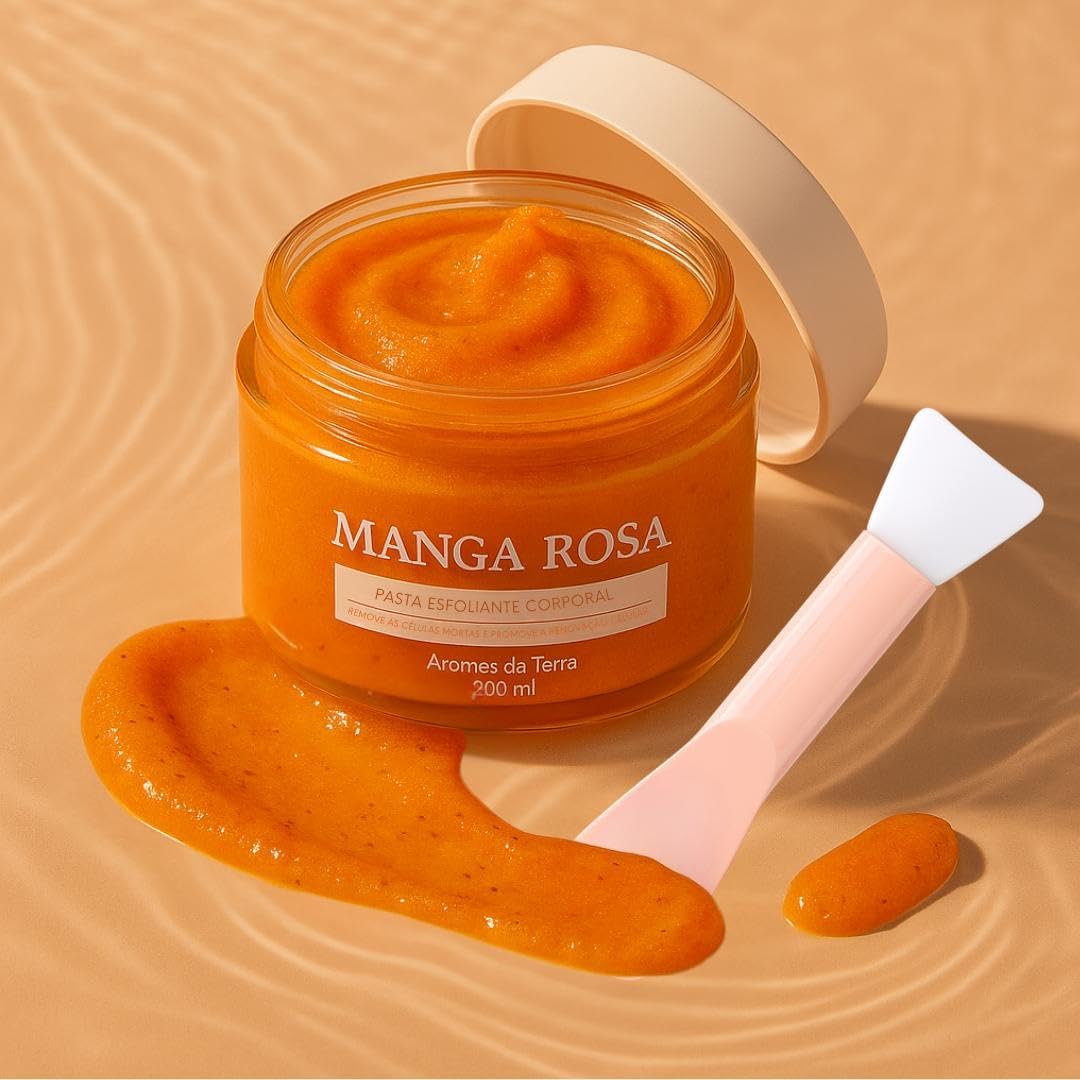 Esfoliante Corpo Manga Rosa Para Banho Natural Artesanal 200 Ml - Hidrata Nutre Proporciona Maciez Com Vitamina E e Ômega 6 + Espátula De Silicone Skin Care