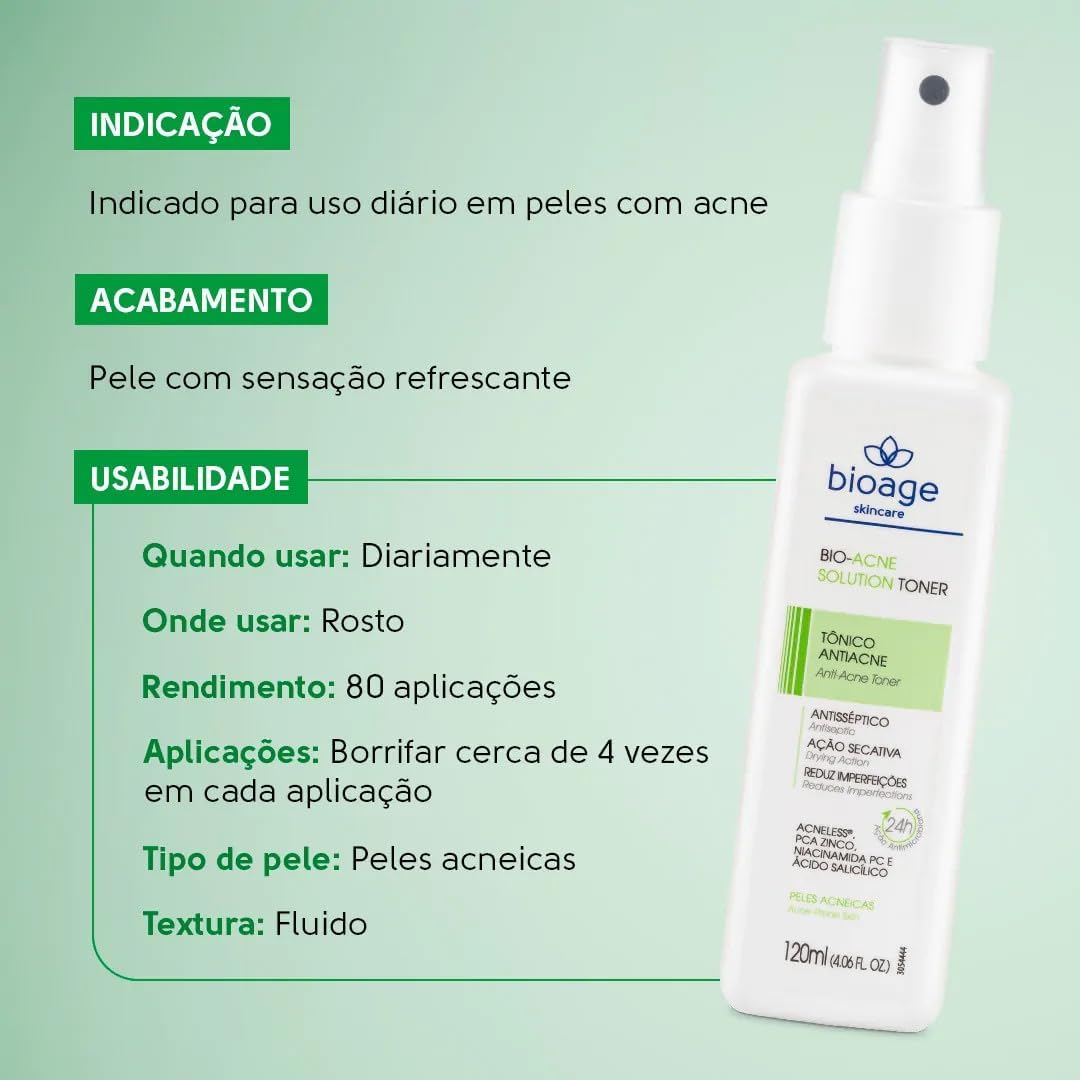 Sabonete Facial + Serum + Tonico + Protetor Solar FPS70 - Tratamento Skincare Antiacne Completo - BIOAGE