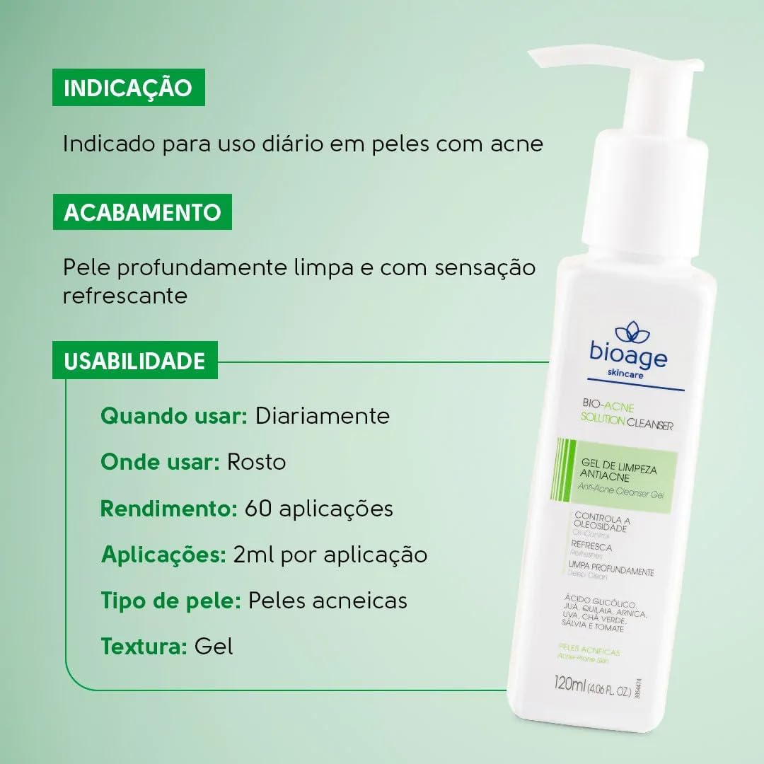 Sabonete Facial + Serum + Tonico + Protetor Solar FPS70 - Tratamento Skincare Antiacne Completo - BIOAGE