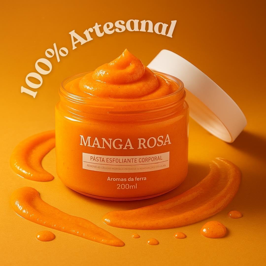 Esfoliante Corpo Manga Rosa Para Banho Natural Artesanal 200 Ml - Hidrata Nutre Proporciona Maciez Com Vitamina E e Ômega 6 + Espátula De Silicone Skin Care
