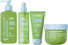 Kit Green Breeze Completo Mousse Esfoliante, Body Splash, Hidratante e Gel de Banho Labpop By Labotrat - Meu Banho Premium - Limpeza, Hidratação e Perfumação com Ácido Glicólico e Vitamina C