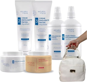 Kit Completo para Limpeza de Pele Aquaface Extratos da Terra - Esfoliante, Emoliente, Tônico e Máscaras - Uso Profissional
