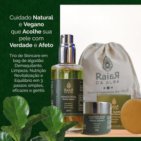 Kit Skincare Limpeza Revitalização Equilíbrio – Balm Demaquilante, Sabonete Iluminador, Tônico com Vitamina C, Ácido Lático, Alcaçuz Romã Natural Vegano Raiar da Alma